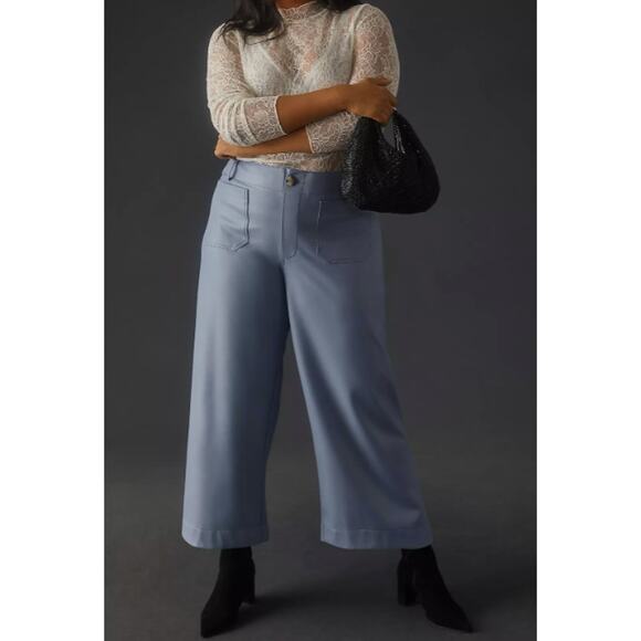 Anthropologie Maeve Colette High Rise Faux Leather Cropped Wide Leg Trouser Pant - Picture 1 of 7